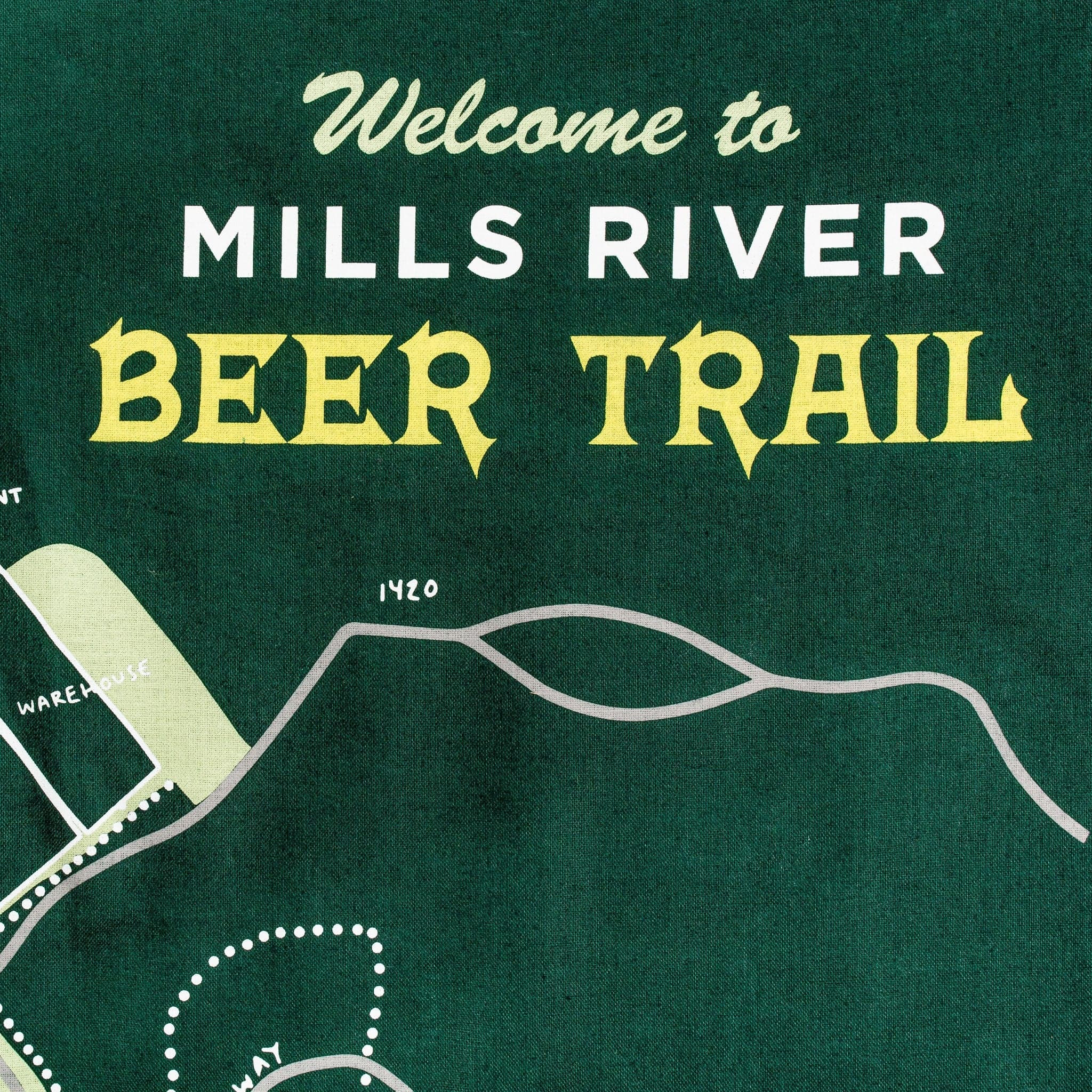 Sierra Nevada Mills River Trail Map Bandana - up close view of Beer Trail printed pattern