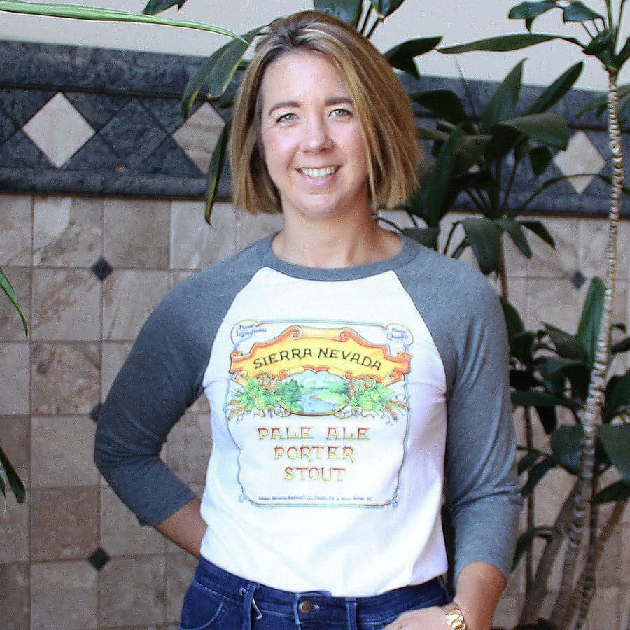 woman wearing Sierra Nevada pale porter stout 3/4 sleeve raglan shirt