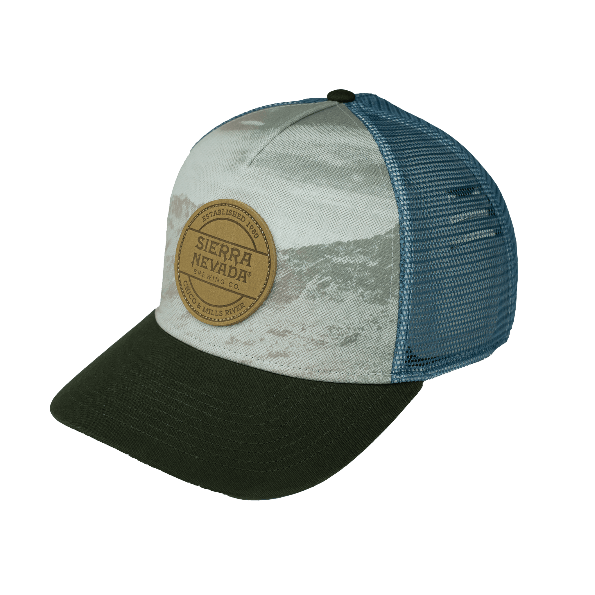 SNBC Suede Patch Mountain Trucker Hat in Sage