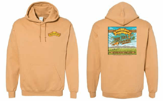 Sierra Oro Farm Trail hooded sweatshirt gold. Front and back 