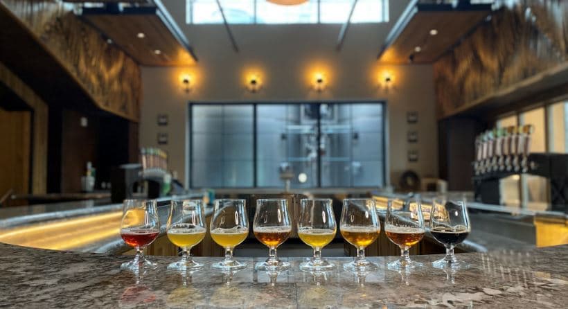Flight of beer on a bar